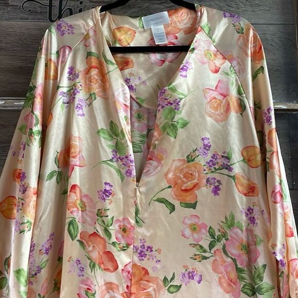 CABERNET SLEEPWEAR Ladies Nightgown House Dress Floral Classy Gown Sz L  Peach - Picture 4 of 10